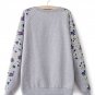 Floral print loose pullover sweater