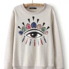 Colorful eye print loose pullover sweater