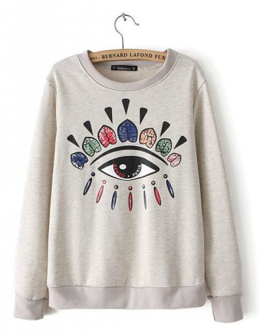 Colorful eye print loose pullover sweater