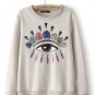 Colorful eye print loose pullover sweater