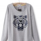 Tiger head print loose pullover sweater