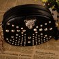 2 colors. Leopard head rivets studded shoulder handbag