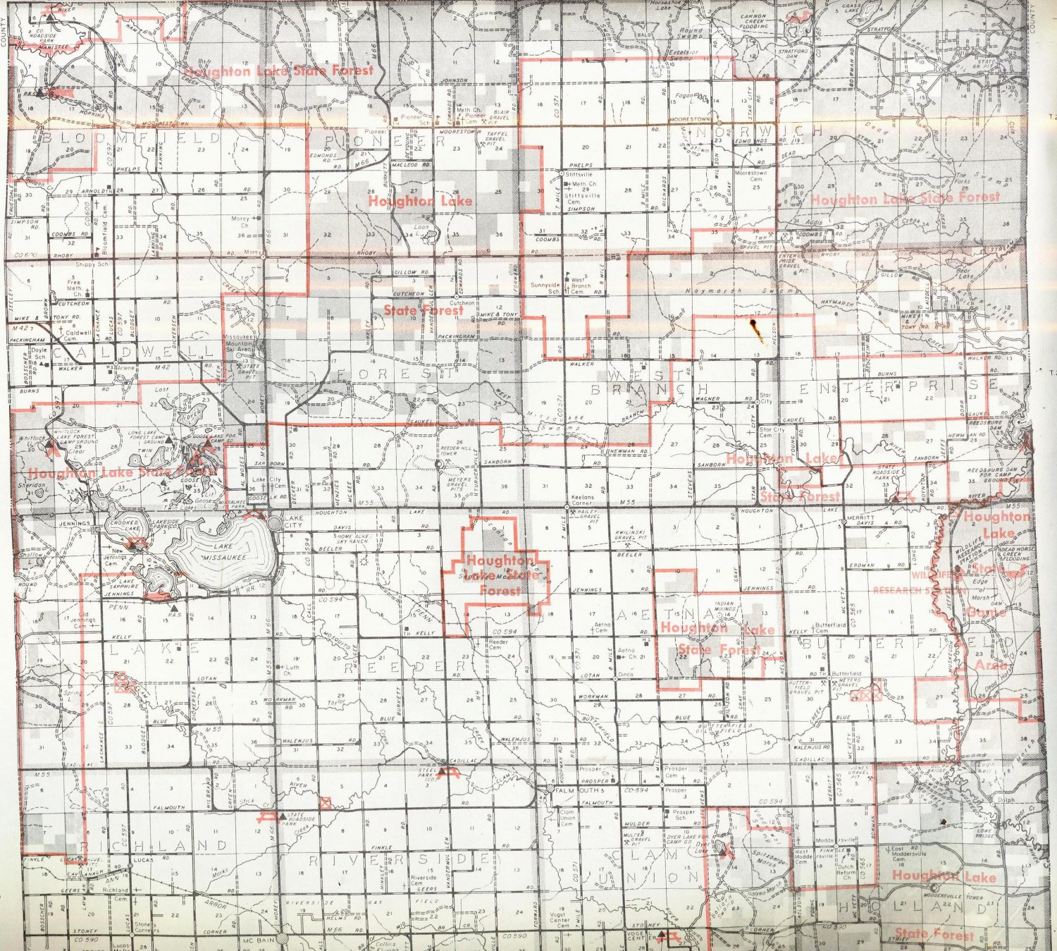 1964 Michigan Department of Conservation Map Missaukee County Detailed