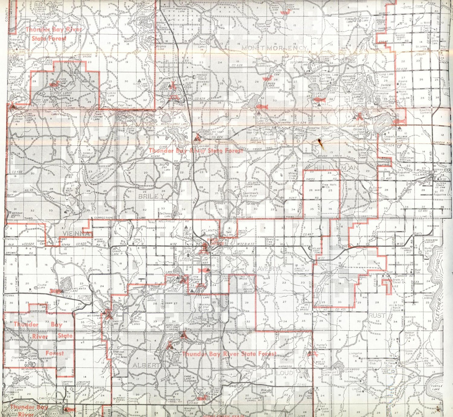 1964 Michgan Conservation Department Map Montmorency County