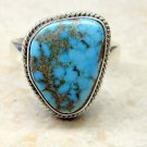 Rare Spider Web Turquoise 925 Sterling Silver Southwestern Cabochon Ring Sz 6.25