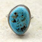 Rare Gem Pyrite Inclusion Turquoise 925 Sterling Silver Southwestern Ring Sz 7.7