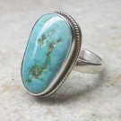 Aqua Blue Turquoise 925 Sterling Silver Southwestern Cabochon Ring Sz 10.25