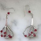 Very Nice 925 Sterling Silver Southwestern Style Red Garnet Dangle Earrings