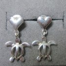Very Nice 925 Sterling Silver Heart Logger Head Turtle Stud Dangle Earrings