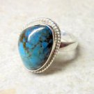 Gem Spider Web Turquoise 925 Sterling Silver Southwestern Cabochon Ring Size 7