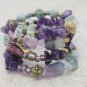 Hand Made Multi Stone Green Quartz Purple Amethyst Coil Bangle Stretch Bracelet