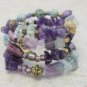 Hand Made Multi Stone Green Quartz Purple Amethyst Coil Bangle Stretch Bracelet