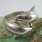 Vtg Vintage 925 Sterling Silver Twin Two Dolphin Design Band Ring Size 6
