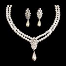 Gorgeous Bridal Prom Austrian Crystal Jewelry Set  2 Strand Pearl Necklace