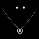 Gorgeous Bridal Prom Crystal Jewelry Set  Simple Pearl Heart Necklace