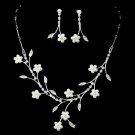Gorgeous Bridal Prom Necklace Earrings Set Floral Vine Pearl Necklace