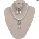 Gorgeous Bridal Prom Jewelry Set  Pearl Teardrop Dangle Earrings Necklace
