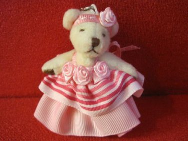 Adorable Teddy Bear Cell Phone/Purse Accessory Charm Pink with flowers