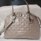 Coach Peyton Op Art Embossed Patent Cora Domed Satchel F25705 Silver/Ivory