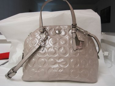 Coach Peyton Op Art Embossed Patent Cora Domed Satchel F25705 Silver/Ivory