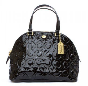 Coach Peyton Op Art Embossed Patent Cora Domed Satchel F25705 Black