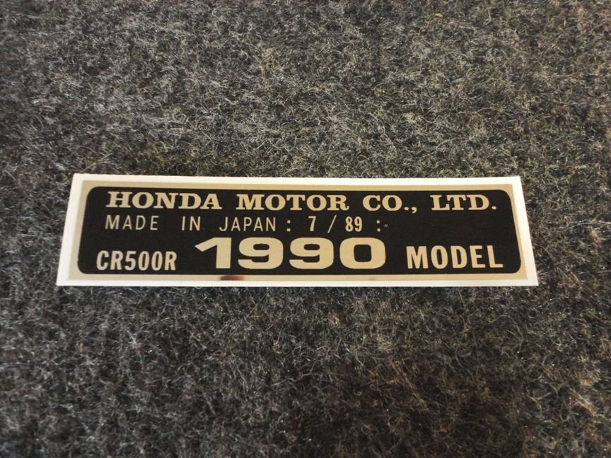 HONDA CR-500R 1990 MODEL TAG HONDA MOTOR CO., LTD. DECALS