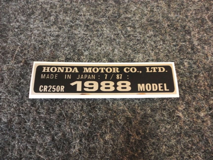 HONDA CR-250R 1988 MODEL TAG HONDA MOTOR CO., LTD. DECALS