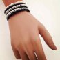 New Womens Black White Silver Color Beaded Cuff Bangle Bracelet Free Shipping
