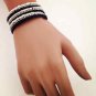 New Womens Black White Silver Color Beaded Cuff Bangle Bracelet Free Shipping