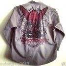 NEW XXL MEN BLAK INK GRAPHIC SHIRT MMA STYLE LONG SLEEVE GRAY RED FREE SHIPPING