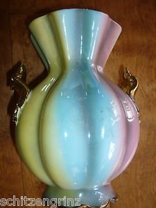 Florence SICAS 521 Majolica Multicolor Rainbow Gilded Gold 7.5" Vase Italy