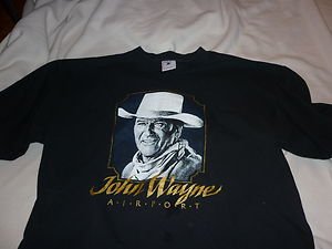 Mens Womens Boys T-Shirt John Wayne Airport Size Adult XL Black Cotton
