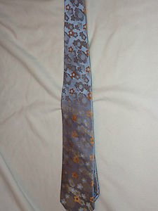 Mens Tie Emilio Ponti Light Blue With Yellow/Orange Flowers Silk