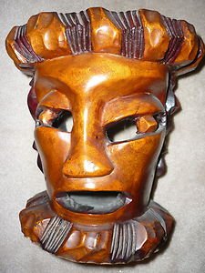 African Head Bust Face Foot Stool Wood Carving Sculpture Display Figure 10"H