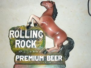 Rolling Rock Beer Latrobe Bar Display w/Rearing Horse Chalkware Chalk 11"H
