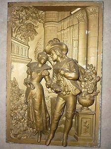 Architectural Salvage Bas Relief 3D Romantic Couples Pair 18th Century 16x10.5"