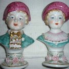 Porcelain Boy and Girl Bust Set Figurine Made in Occupied Japan approx.6.5" H