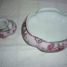 Porcelain Pink Rose Flower Bowl & Candle Holder Vintage Made in Occupied Japan