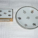 Shafford Fleur De Lis Porcelain Matchbox Holder & Mini Ashtray Plate Set Japan