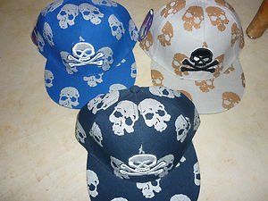 Baseball Hat Cap Embroidered Human Skull Cross Bones sizes 7.5 7.25 7 1/4 1/2
