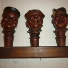 Leopold Moroder Hand Carved Wood Bottle Stoppers Set of 3 w/Stand,Made Germany