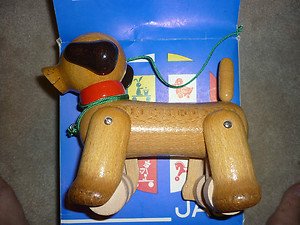 Pull Toy Wooden Wood Dog legs move Czechoslovakia Czech by DE JAS
