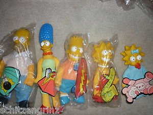 Burger King 5 Simpsons Homer Marge Bart Lisa Maggie  plush 12" action figure '90
