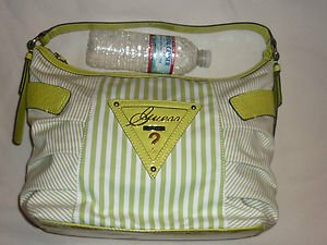 Guess Island Canary Hobo Lime Green White Stripe Womens Purse Handbag Pocketbook