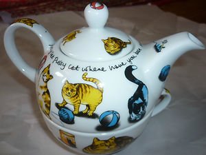 Paul Cardew Cat Tea Coffee Set Cup Mug w/Nesting Tea Pot 2010 England UK