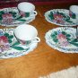 Italian Majolica LOT Set of 4 Coffee/Tea Cups Flower Pattern w/Snack Serve Plate