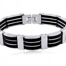 HCA 4-H Welding Team   Men's Stainless Steel 3-Row Black Rubber Bracelet, 8"