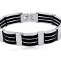 HCA 4-H Welding Team   Men's Stainless Steel 3-Row Black Rubber Bracelet, 8"