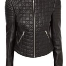 Women Quilted Bomber Moto Racer Biker Sheep Leather Jacket Long Sleeves, XS-4XL