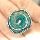 Pearly Turquoise Spiral Ring - Lampwork Jewelry - Lampwork Ring - Glass Bead Jewelry